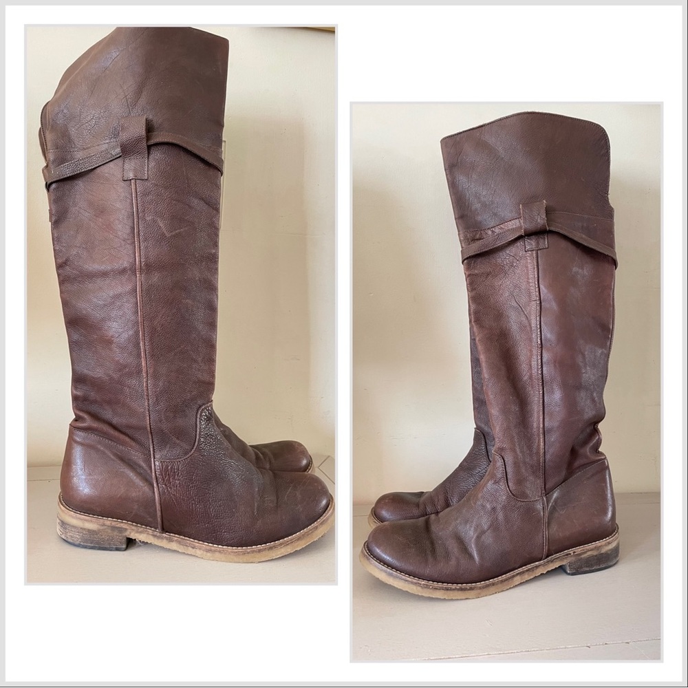 Brown Leather Knee High Boots Made in Italy size 9.5 (40)